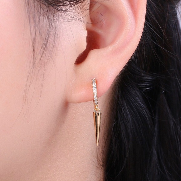 Spike Huggie Earrings | 14k Gold Plated - Picture 2 of 5
